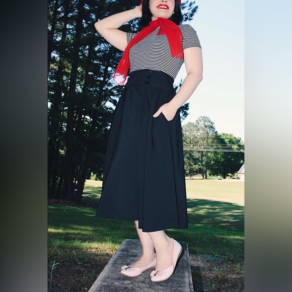 NWT, Belle Poque Women’s High Waist Pleated Skirt with Pockets in Black, Sz M - Picture 3 of 16